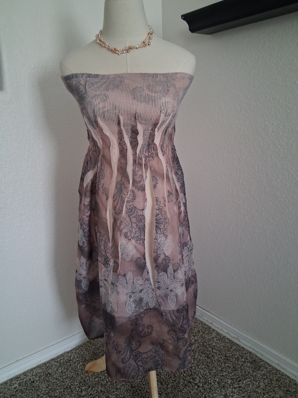 Lapis Strapless Pink Paisley Print Midi Dress Antroplogy